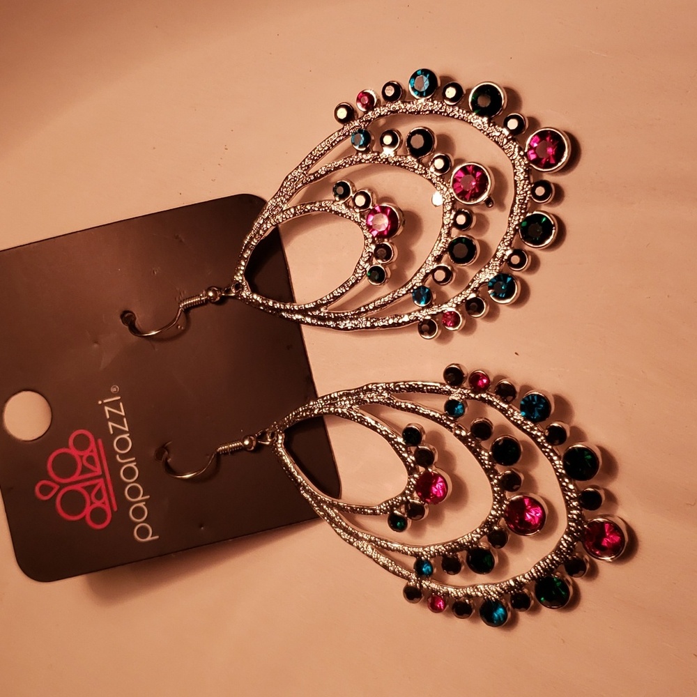 Paparazzi Silver Multi Colored Earrings